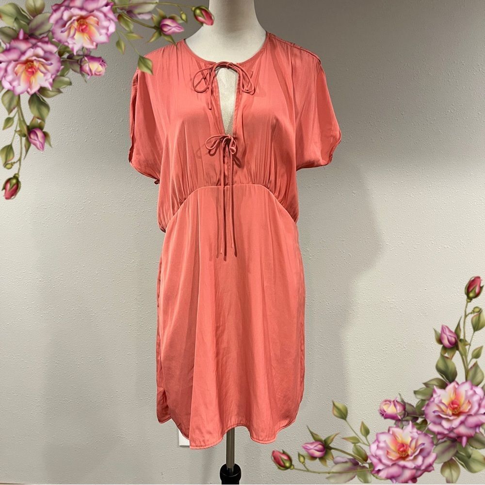 A New Day Coral Tie-Front short‎ sleeve mini Dress size large